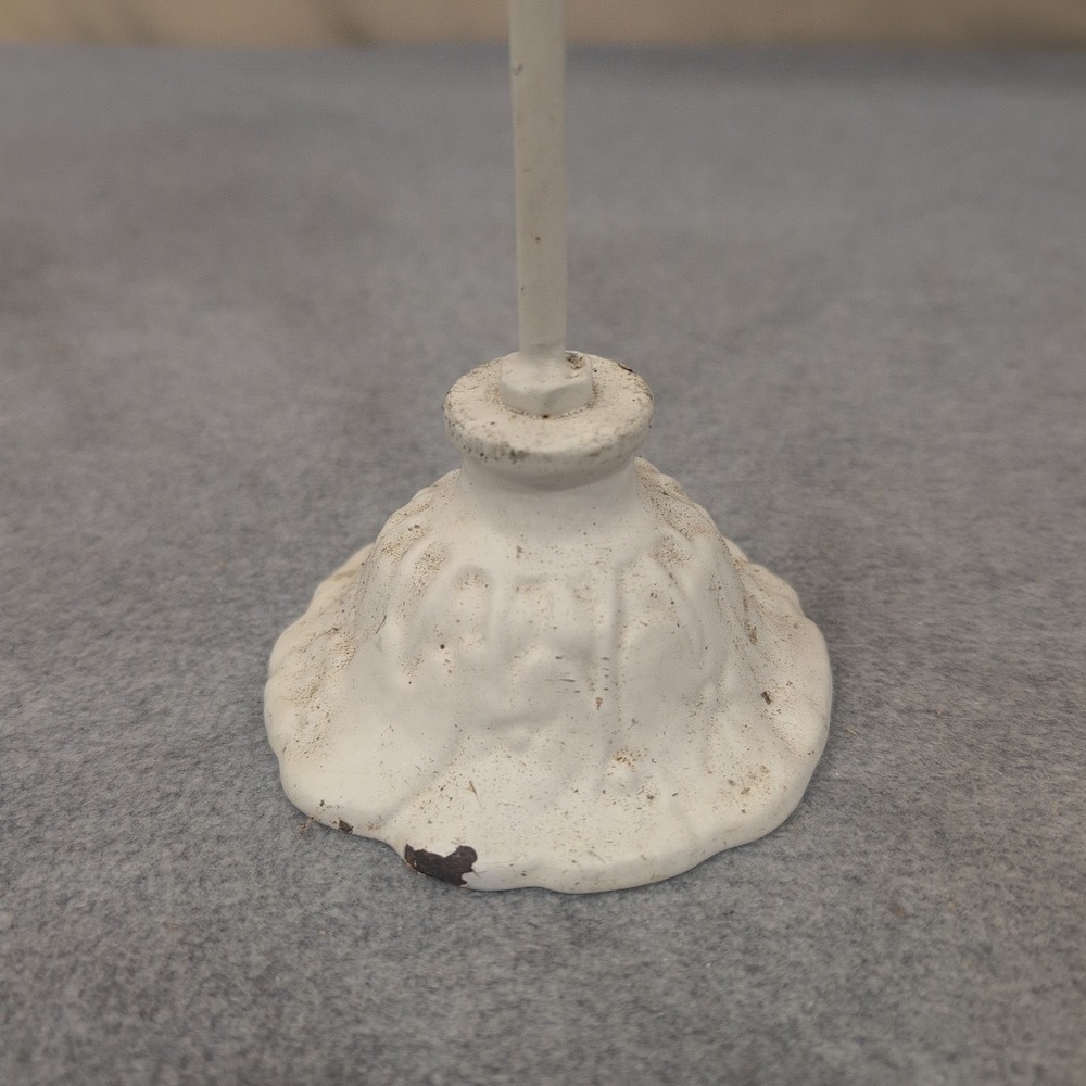 Cast Iron Taper Candle Holder Shabby Chic White Distressed Crystal Prisms - Picture 5 of 7